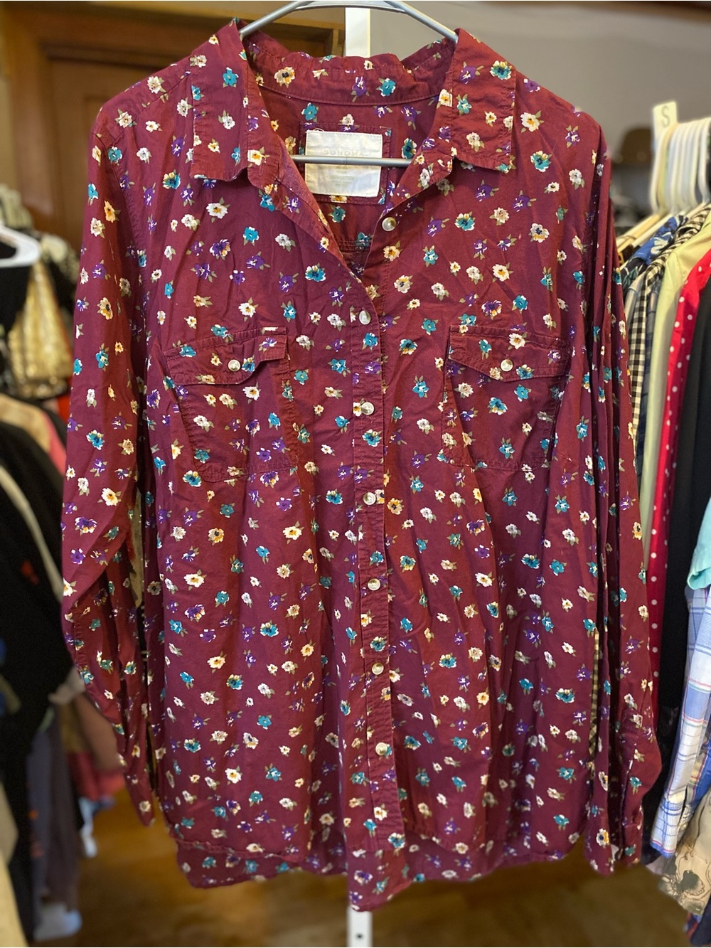Sonoma Maroon Floral Button-Front Shirt